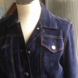 Dark Blue Leather Cropped Jacket